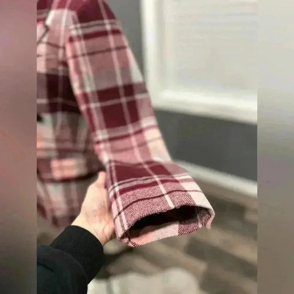 7 FOR ALL MANKIND Women Size S Pink/Red Plaid Double Breasted Peacoat Jacket - Picture 3 of 7